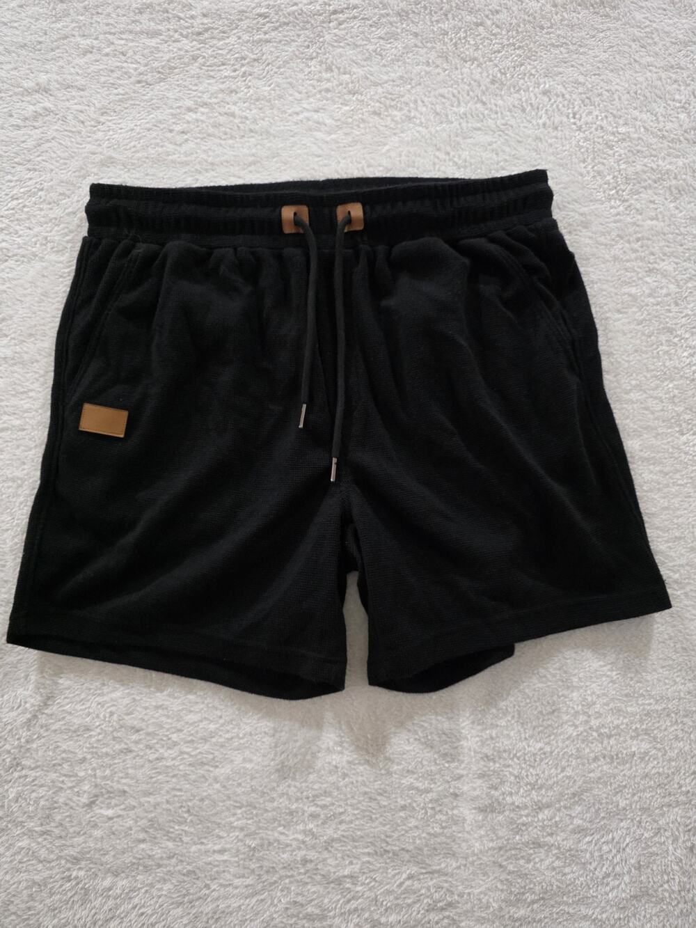 JMIERR 5" Shorts Men's Sz 38 Black Drawstring Elastic Waist Textured TerryCloth